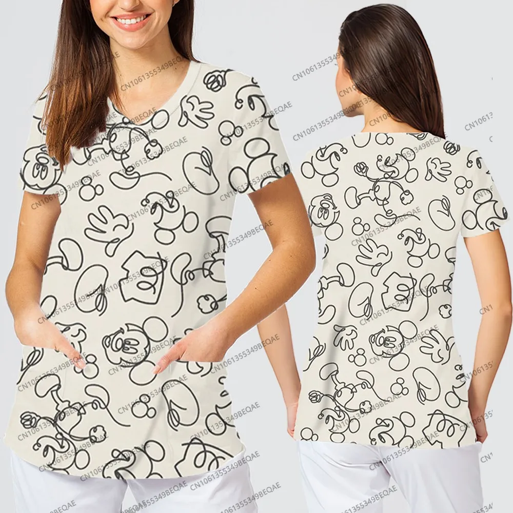 Disney Odzież damska dla pań Kieszonkowe topy casualowe Lato 2025 Trend Dekolt w szpic Śmieszne koszulki Wygodna odzież w stylu Y2k