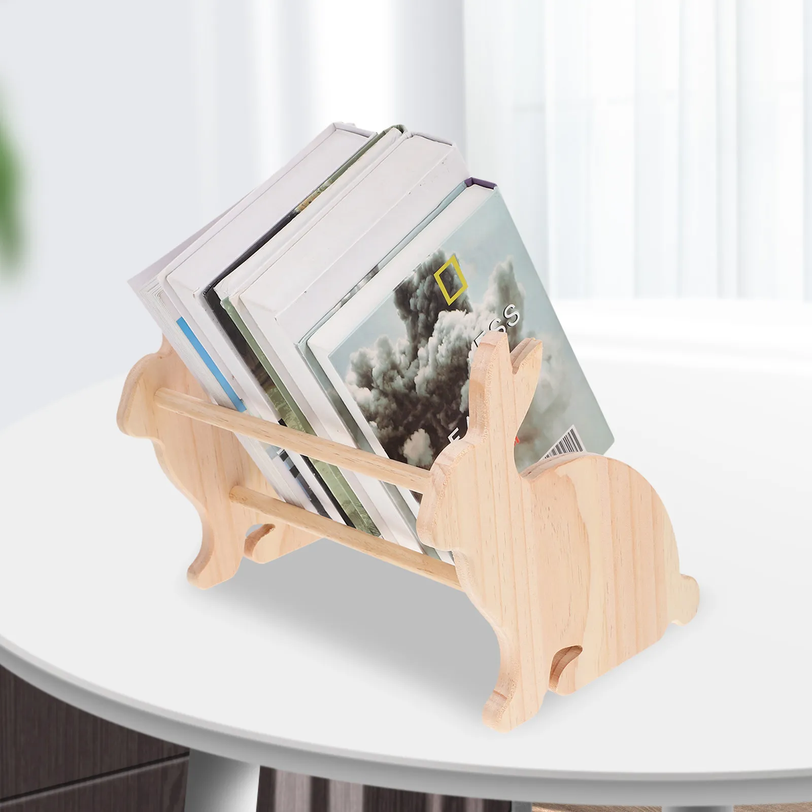 Wooden Rabbit Bookshelf Desktop Organizer Book Stand Small Book Holder Storage Rack Animal Shape Layered Holder