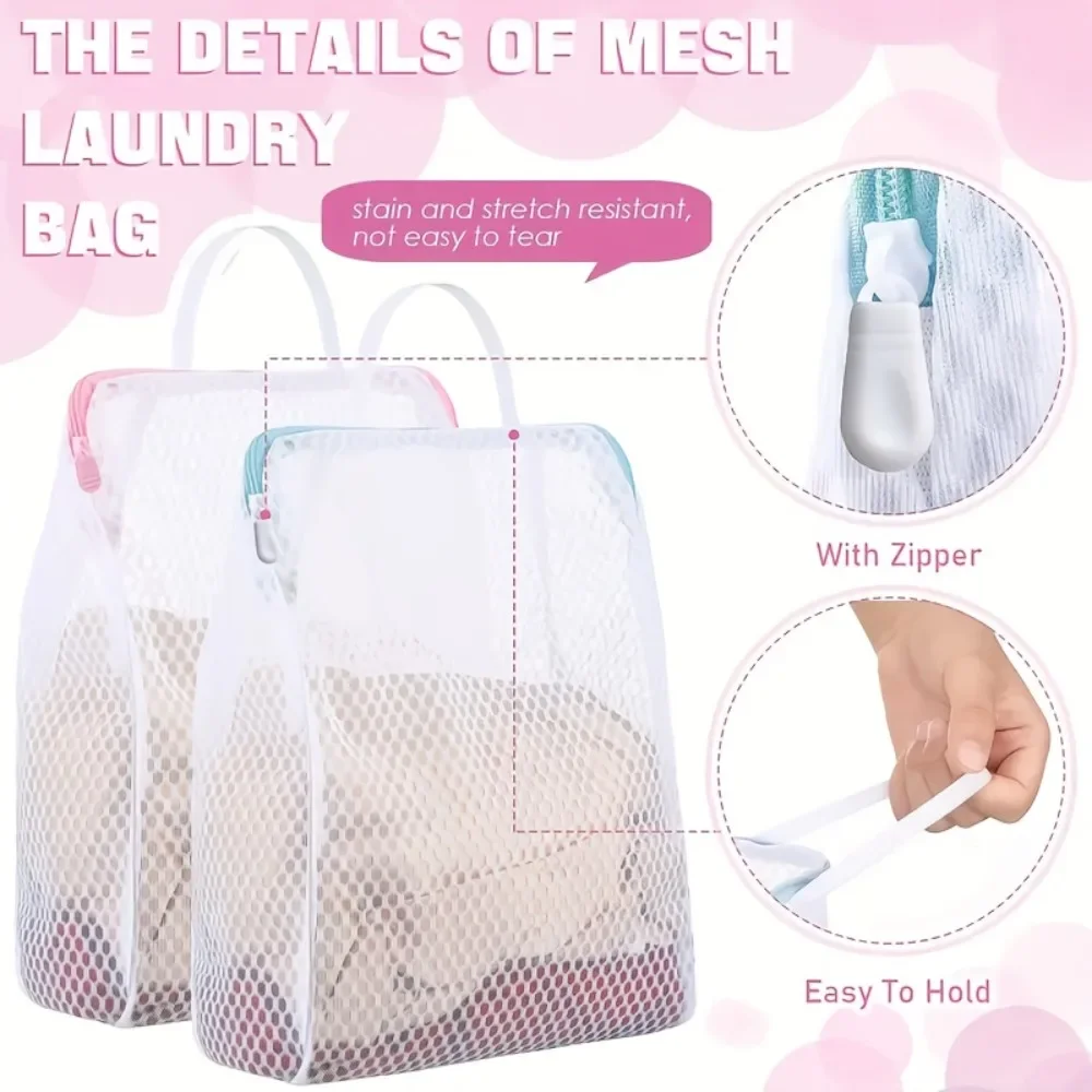 2pcs Honeycomb Mesh Laundry Bags with Handles,Durable Polyester Fabric, Versatile Rectangular Zipper Design for Delicate Clothes