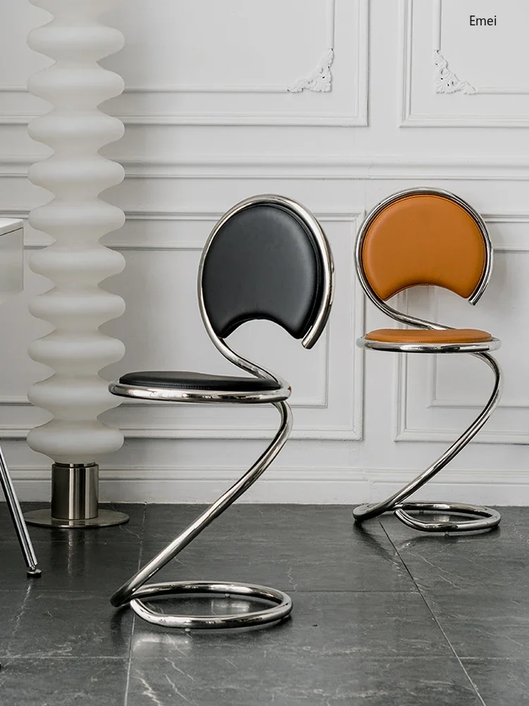 Simple Design Dining Chair Home Nordic Light Luxury Snake Chair Backrest Restaurant Stainless Steel Soft Pad Chair