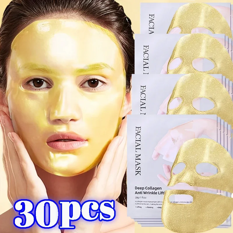 1-30pcs Bio-Collagen Face Mask Golden Blue Transparent Split Design Masks Gentle Moisturizing Refreshing Women Facial Skin Cares