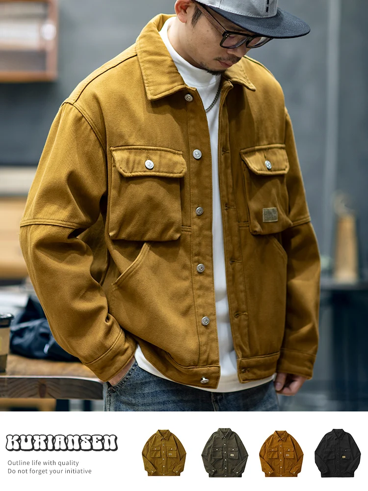 American Style Workwear Jacket Men's Loose Large Size Casual Multi-Pocket Vintage Outerwear Autumn Season Youth Fashion