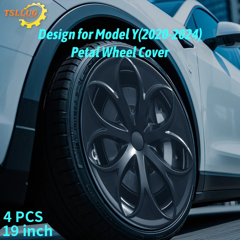 

4PCS 19 Inch HubCap for Tesla Model Y 2020-2024 Petal Style Automobile Hubcap Replacement Wheels Cover Full Rim Accessorie