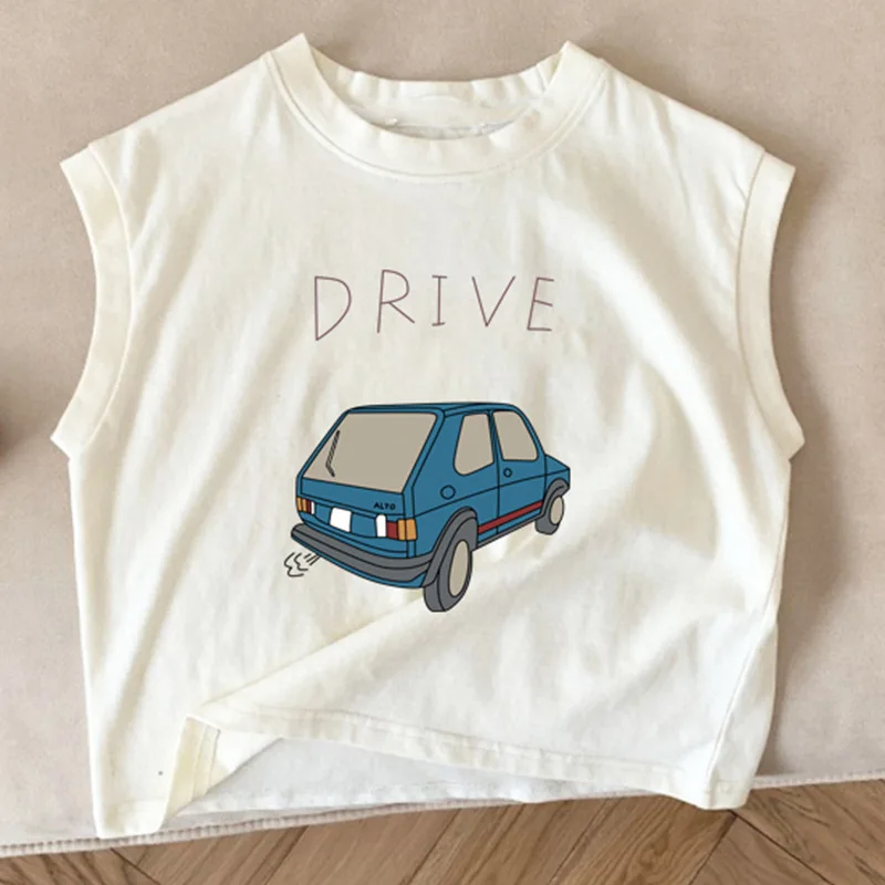 Children\'s Summer T-Shirt Cotton Baby Children\'s Undershirt T-Shirt 2024 New Cartoon Car Hundred Boys and Girls Undershirt Tops