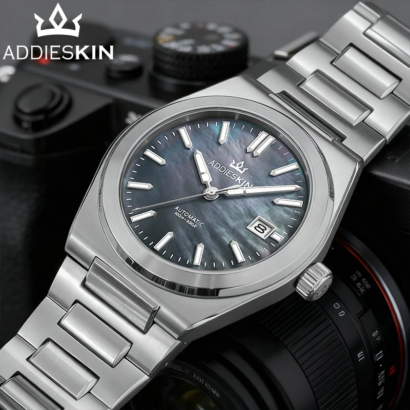 AddiesKin Men's Mechanical Wrist Watch Casual Fashion Miyota 9015 Mother of Pearl Dial Watches Waterproof Luminous Reloj Hombre