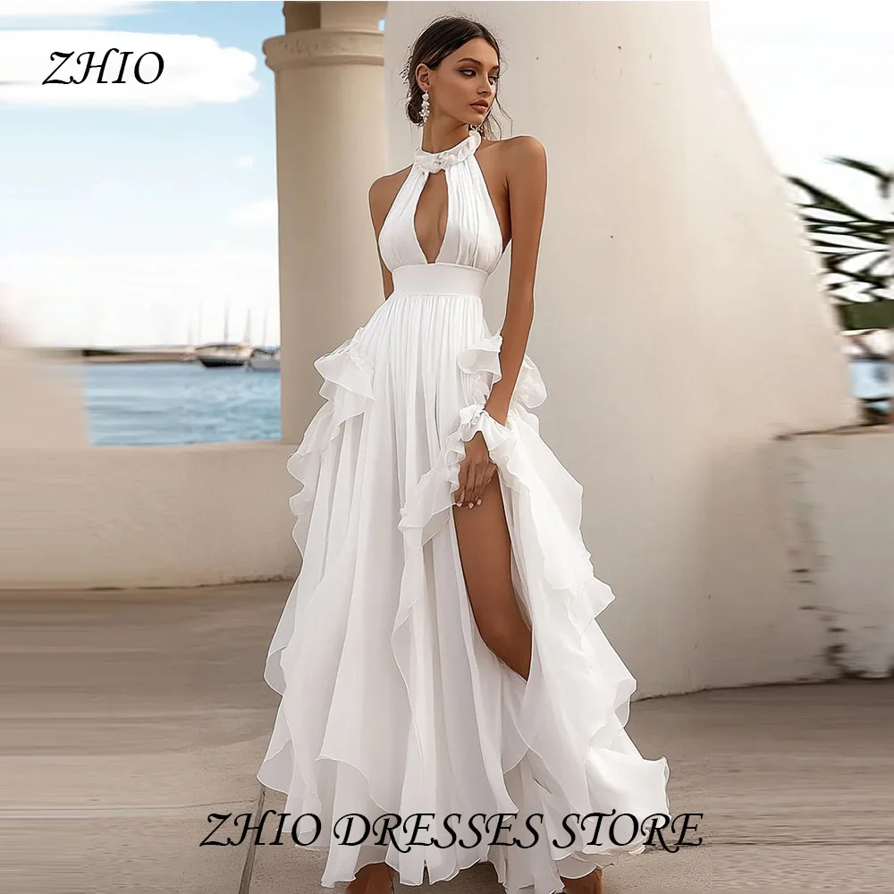 MODX Classic White Wedding Dress With Deep V-neck Sleeveless Layered Tulle Robe Engagement Backless Evening Dress فساتين سهرة