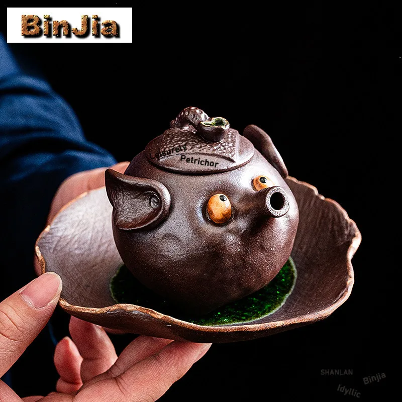 

180ml Handmade Elephant Coarse Pottery Teapot Boutique Tea Infuser Pot Household Tea Maker Kettle with Filter Teaset Ornaments