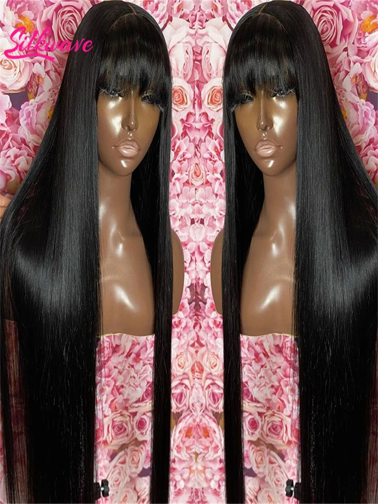 

Silkwave 3x1 Middle Part Lace Bone Straight Human Hair Wig With Bangs Fringe Wig Human Hair Bob Wigs For Women Remy Hair Wigs