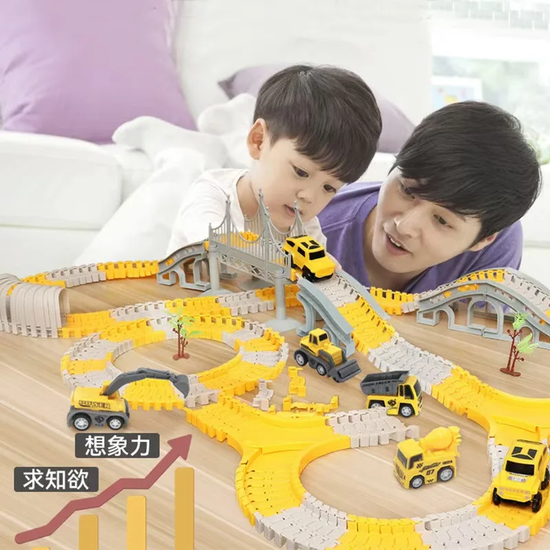 새로운 137-467pcs 어린이 전기 트랙 장난감 자동차 엔지니어링 자동차 어린이 교육 장난감 트랙 자동차 기차 장난감 생일 선물