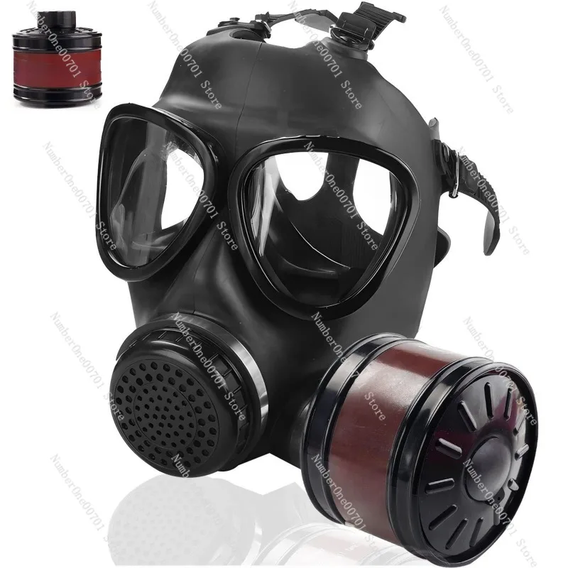 Type 87 Full Face Gas Mask, Rubber Chemical Protection Mask with Smoke & Toxin Filter, Emergency Respirator for Firefighting
