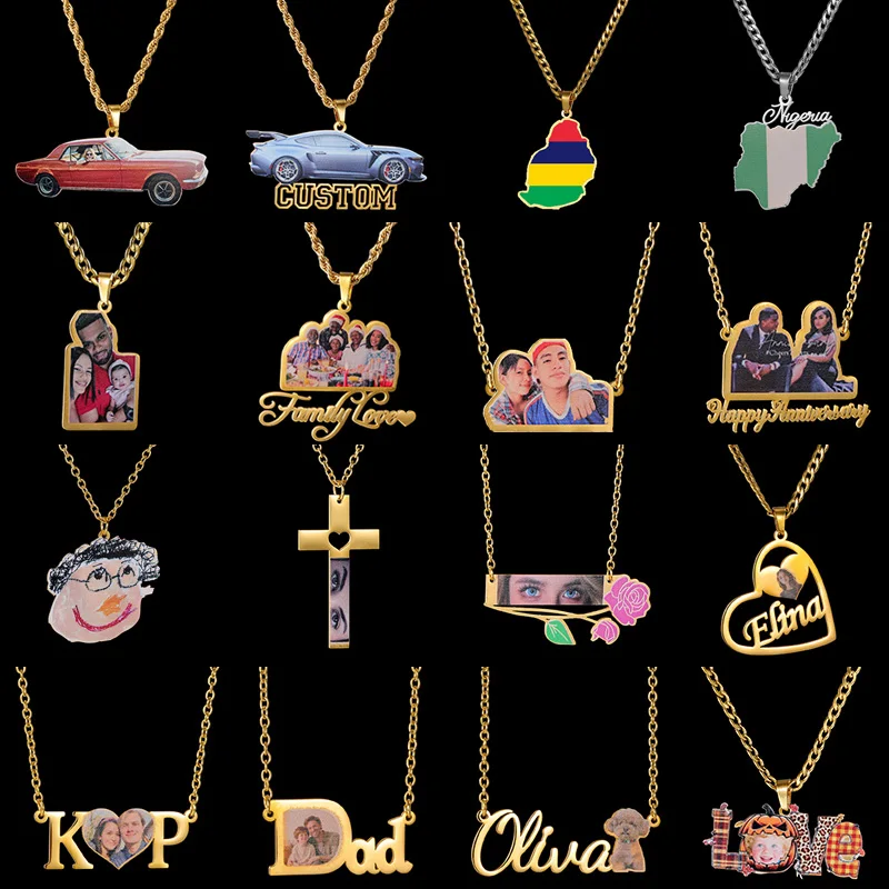 

Nextvance Custom Name Necklace For Men Women Personalized UV Printing Color Photo Pendant Choker Memory Jewelry Family Gifts
