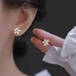 925 Sterling Silver Flower Simple Stud Earrings For Women Luxury Designer Fine Jewelry Accessories