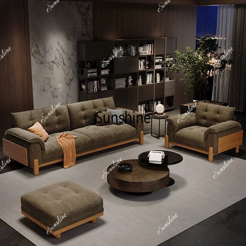 Light luxury straight row household living room small apartment fabric solid wood sofaTJ