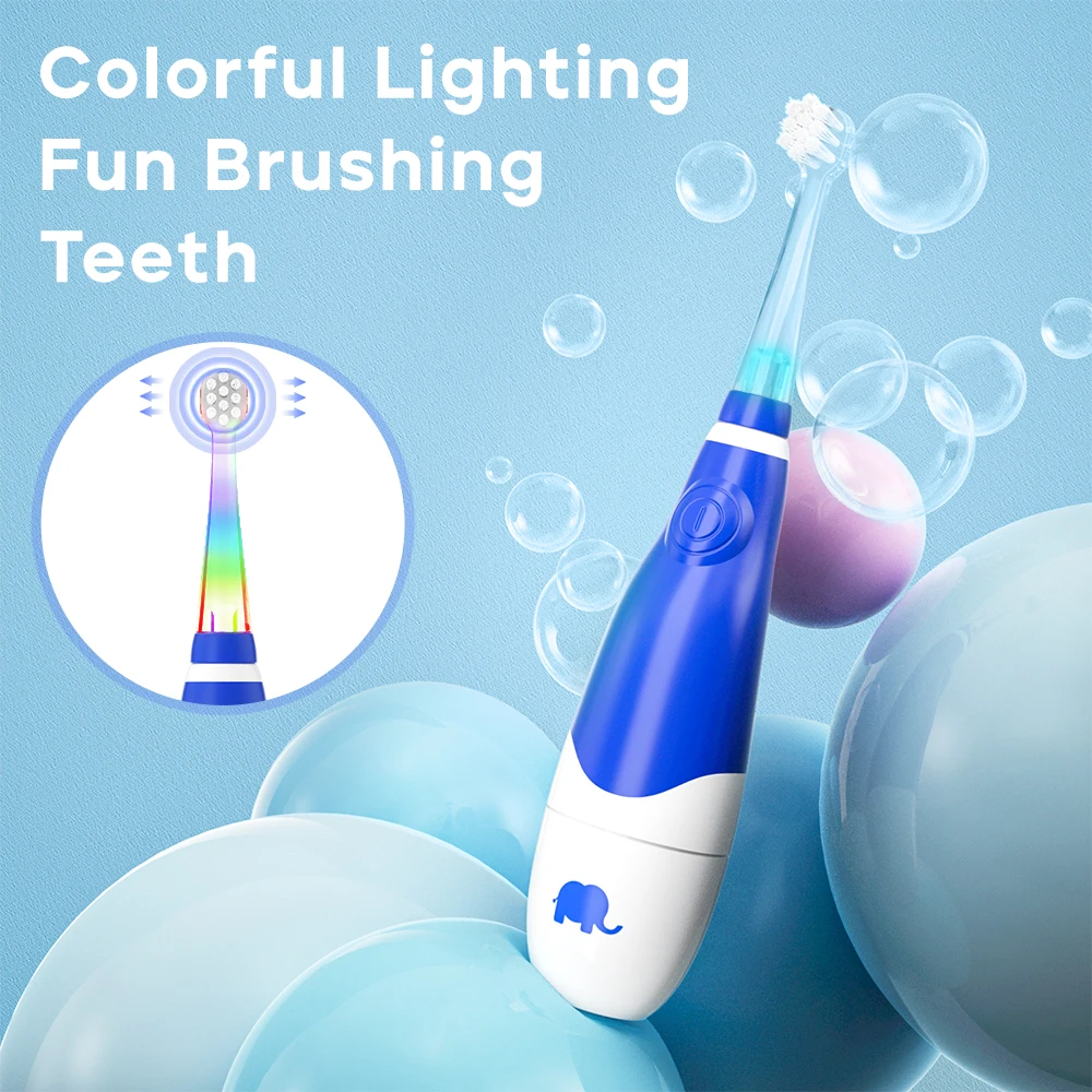 Seago Kids Electric Toothbrush LED Observing Light IPX7 Waterproof Sonic Brush with Replaceable Brush Heads Soft Bristles SG-902