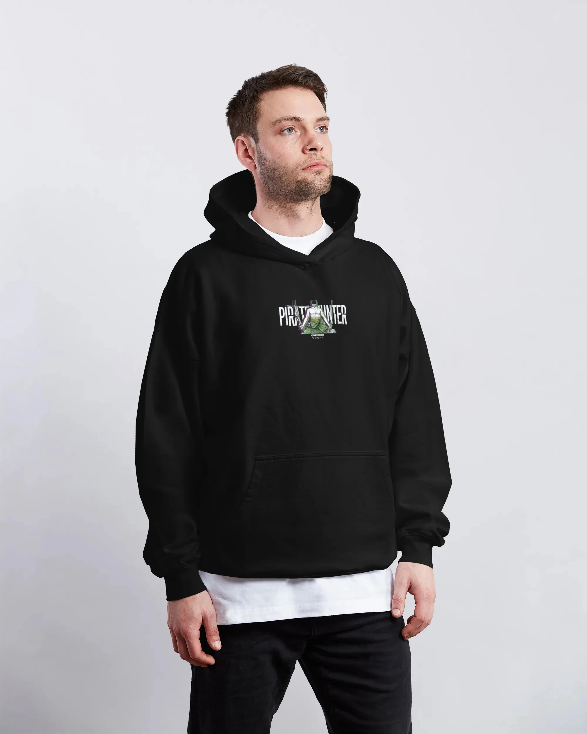 Sudadera con capucha de una pieza de algodón negro con estampado de personajes de Roronoa Zoro, jersey de Cosplay de Anime con diseño de pelo verde, ropa informal