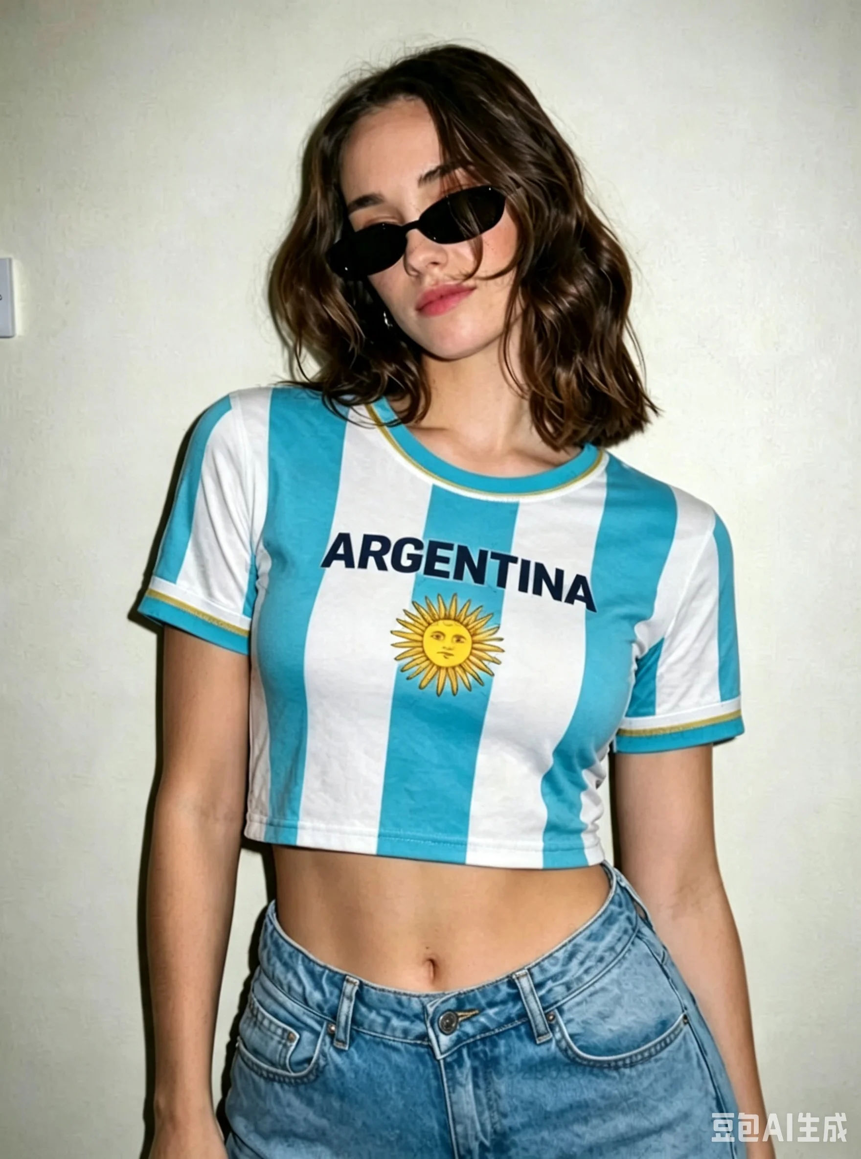 2026 MEN Women Cheerleaders Crop Sexy Y2k Top Argentina FLAG Soccer O-Neck Short Sleeve Jersey T-Shirt Tees Hip Hop T-Shirt view 5
