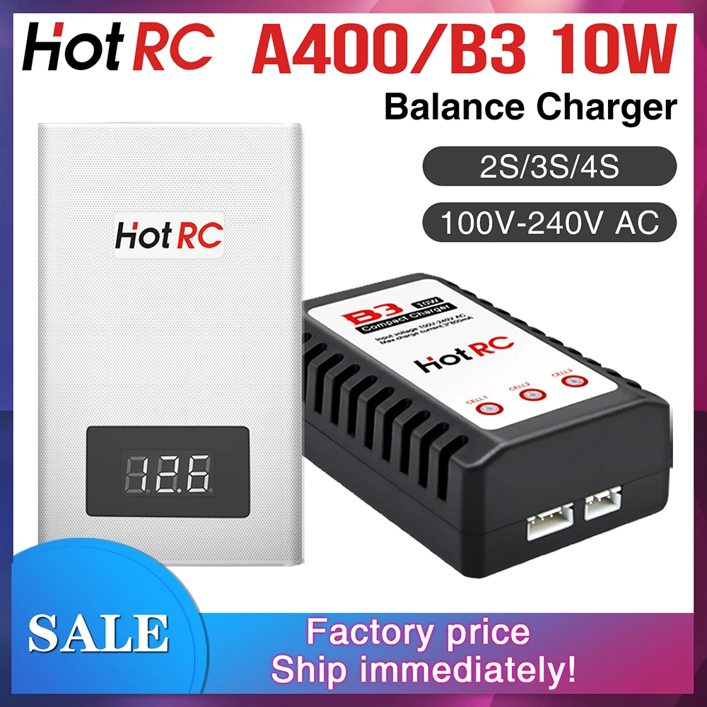 HotRC A400/B3 10W Balance Charger 2S/3S/4S Cells 100V-240V AC EU/US Plug Lipo Battery Fast Charger Remote Control Car Charger