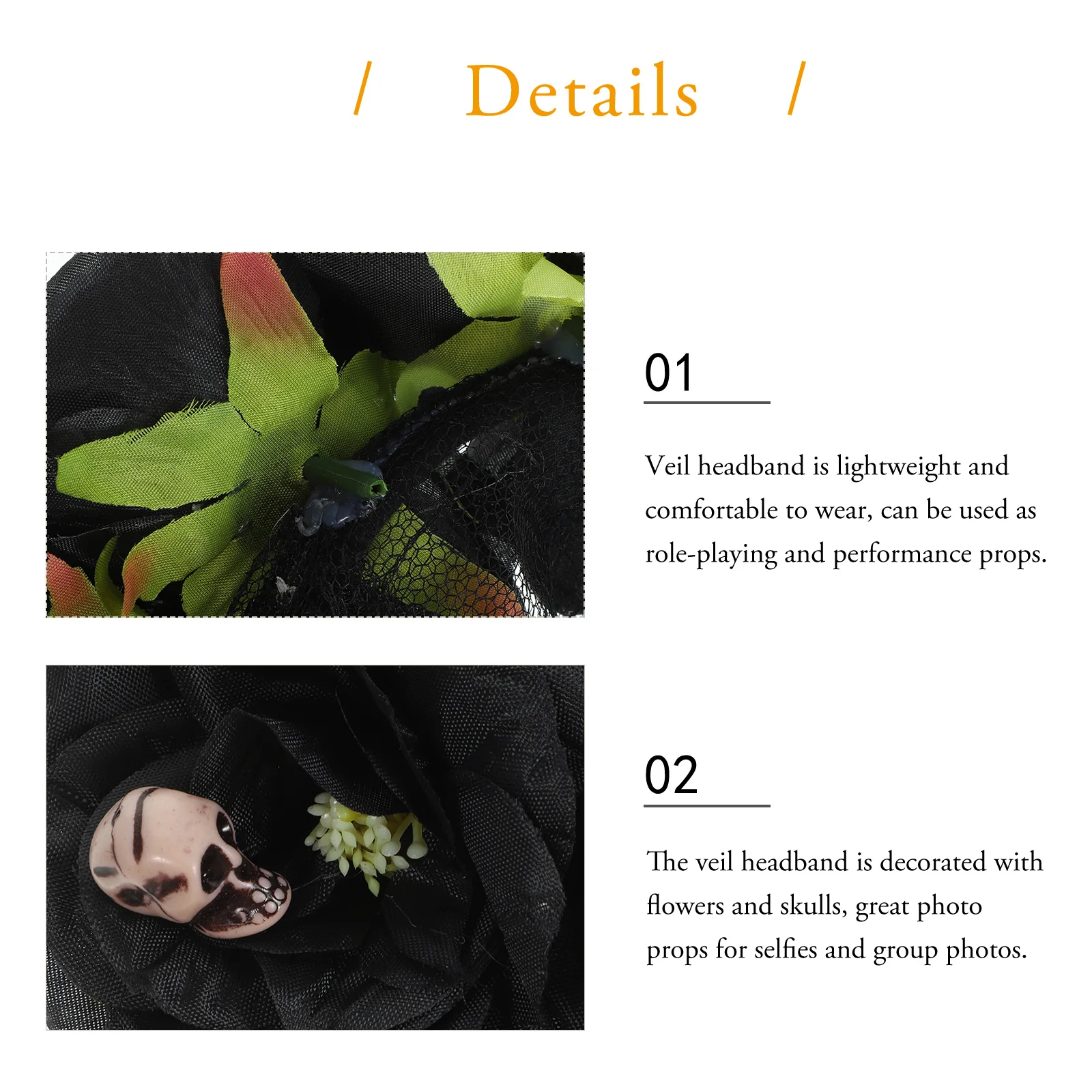 

Halloween Veil Gothic Flower Headband One Size Fits Most Women Teens Skull Floral Crown Costume Veil Headpiece Cosplay Party