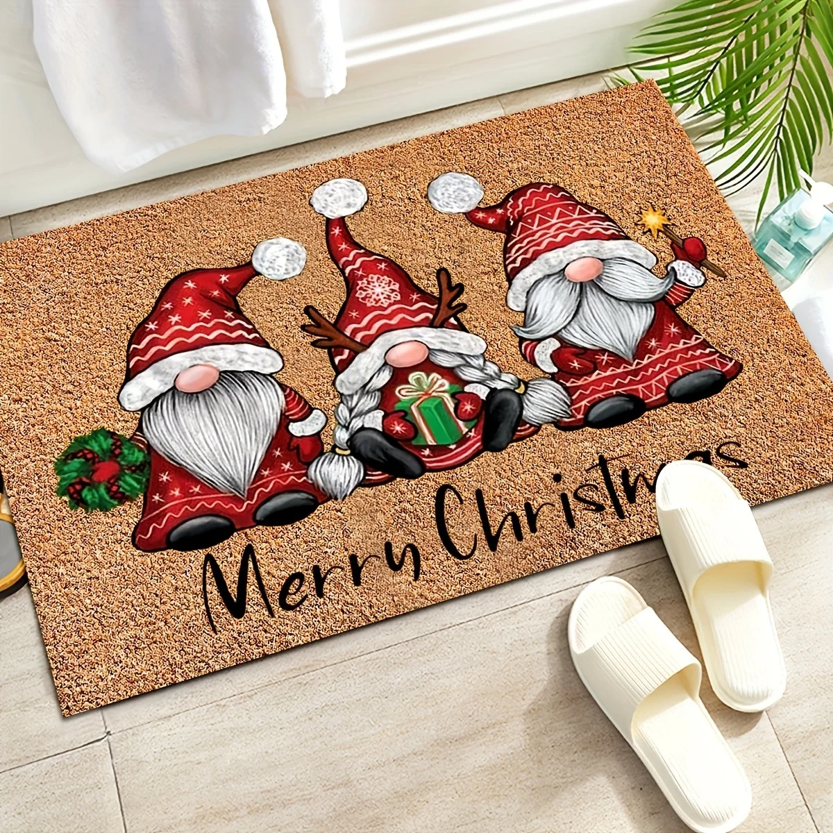 VIKAMA 1pc Three Santa Claus Doormats Festive Floor Mat Living Room Rug For Bedroom Welcome Mat Outdoor Rug Christmas Rug