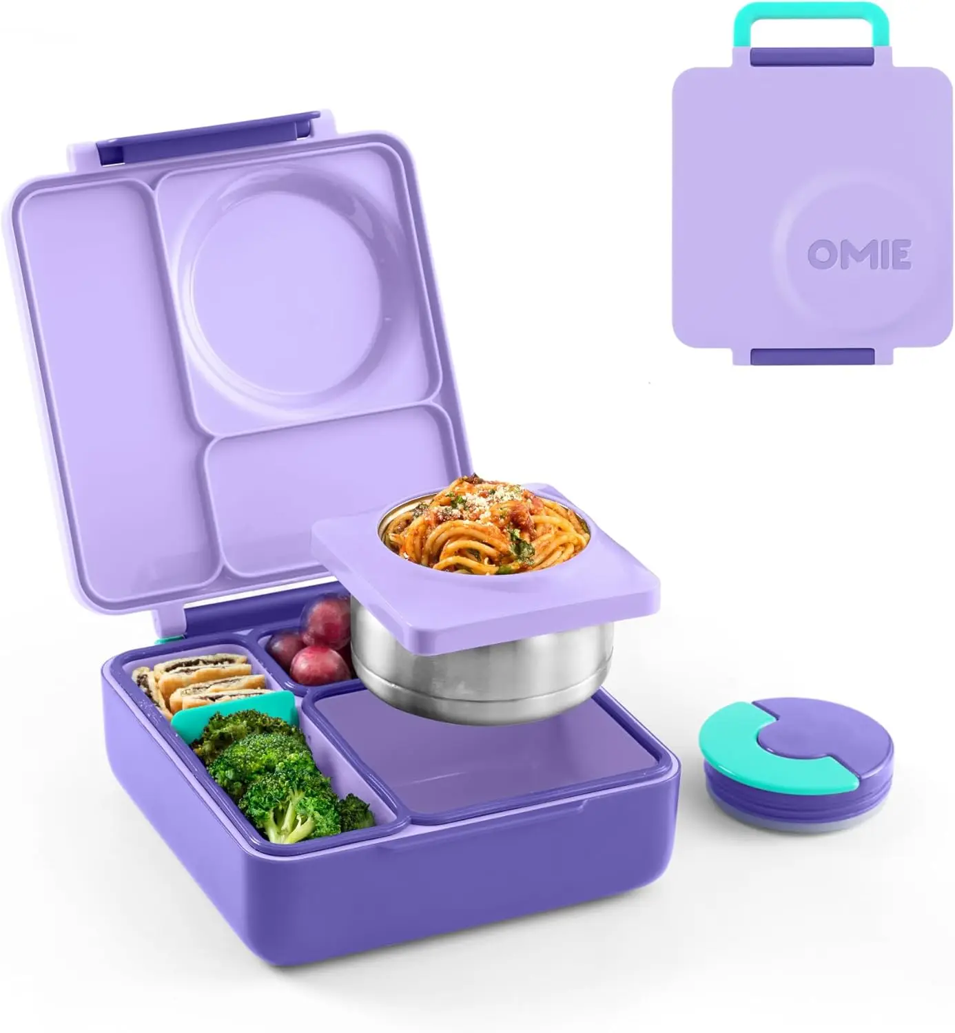 

Insulated Kids Lunch Box with Leak-Proof Compartments - 3 Sections, Two Temperature Zones in Purple Plum