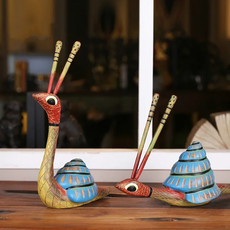 [New] American pastoral style imitation wood painted creative snail reptile decoration home furnishing crafts