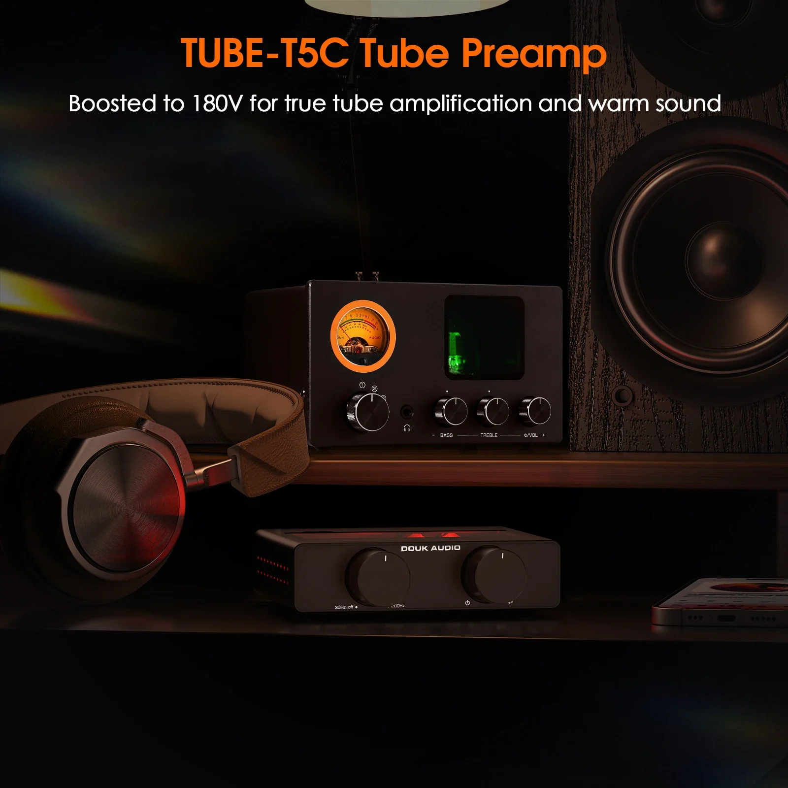 Nobsound TUBE-T5C 4-Way محدد الصوت الفاصل أنبوب ستيريو صغير Preamp مضخم ضوت سماعات الأذن مع VU متر