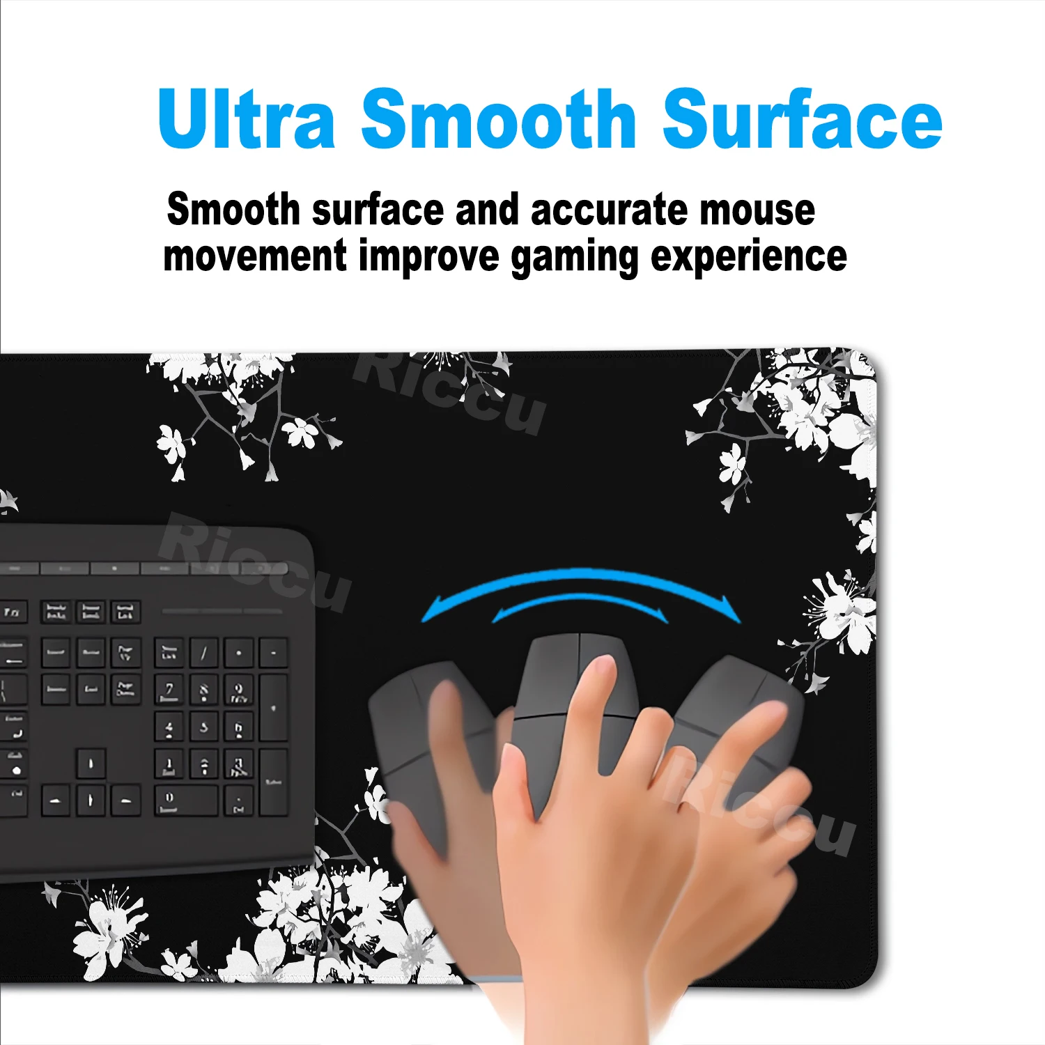 Alfombrilla de escritorio de flores estéticas, alfombrilla de ratón para juegos Sakura negra, accesorios de oficina grandes, alfombrilla de ratón de flor de cerezo, alfombrilla de ordenador para jugadores XXL