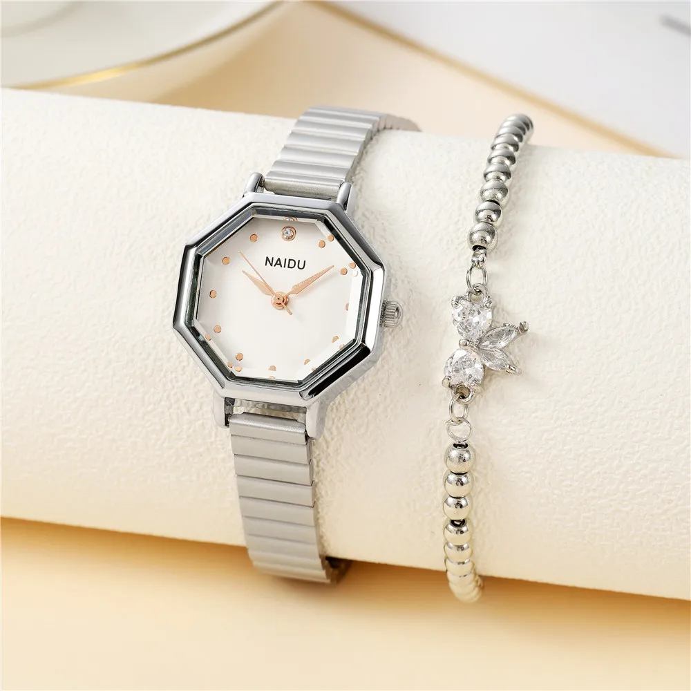 Relógio de pulso quartzo para mulheres, moda, 2 peças por conjunto