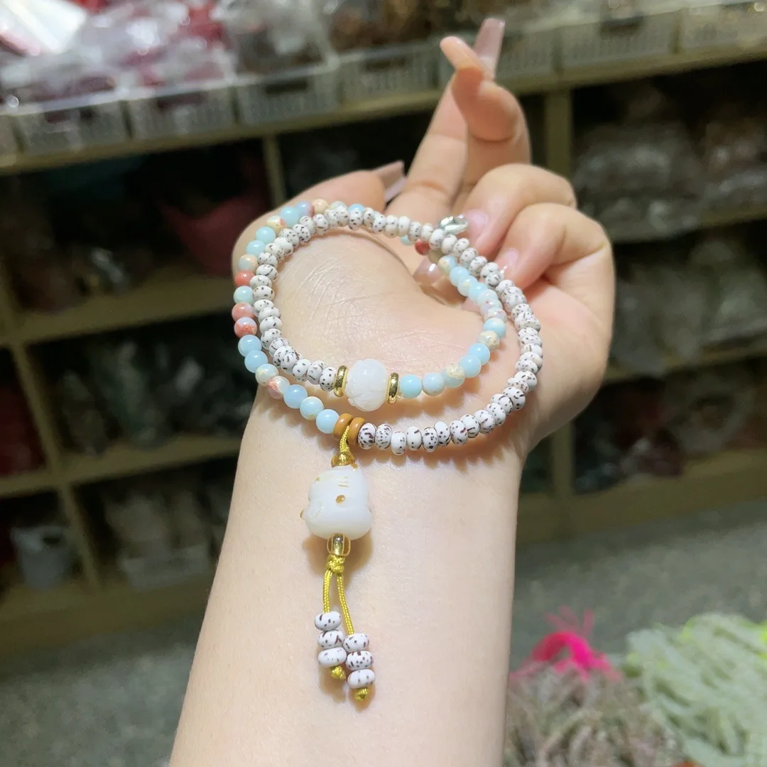 

Xingyue Bodhi splicing Shoushan stone lucky cat double circle bracelet simple personality niche design bracelet men's and women'