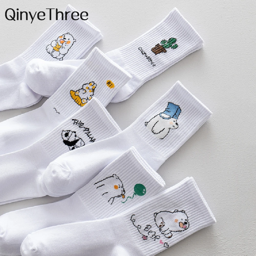 

Ins New Autumn Cartoon Bear Panda Rabbit Cactus White Sports Women Soft Cotton Cute Winter Socks Kawaii Hipster Street Graffiti