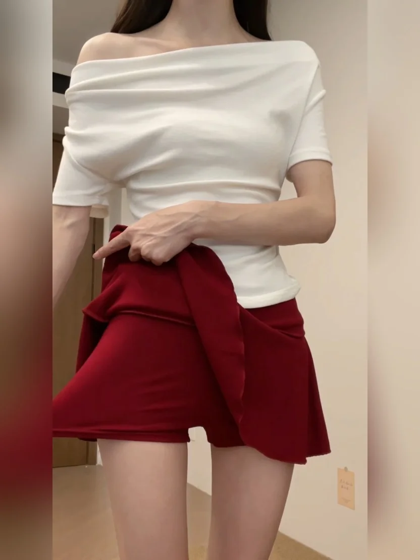 

Красная американская спортивная юбка для женщин с высокой талией, облегающая, А-силуэт, плиссированная, предотвращающая просвечивание, для тенниса и спорта