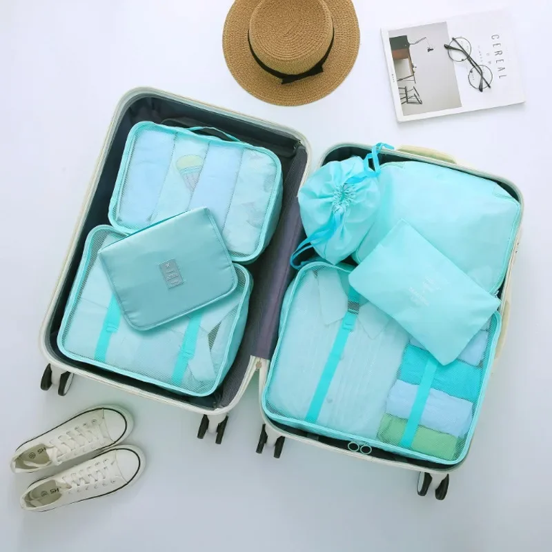 7-piece Set Travel Bag Organizer Clothes Luggage Travel Organizer Blanket Shoes Organizers Bag Suitcase Pouch Packing Cubes