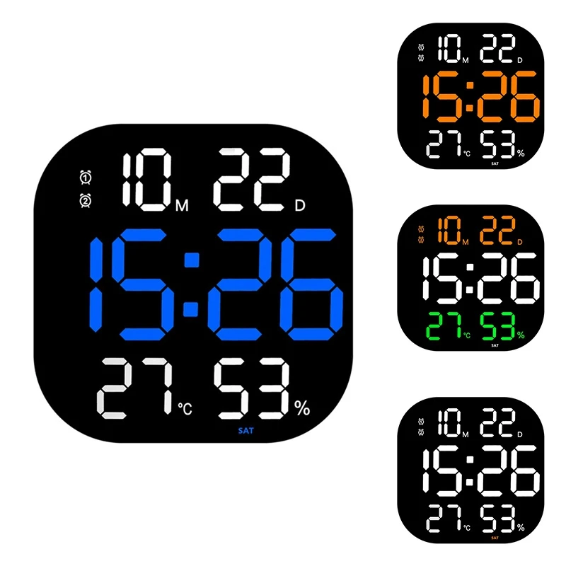 

TKOH-13Inch Wall Clock Brightness Adjustable Remote Control LED Digital Clock Electronic Dual Alarm Clock Living Room Decor