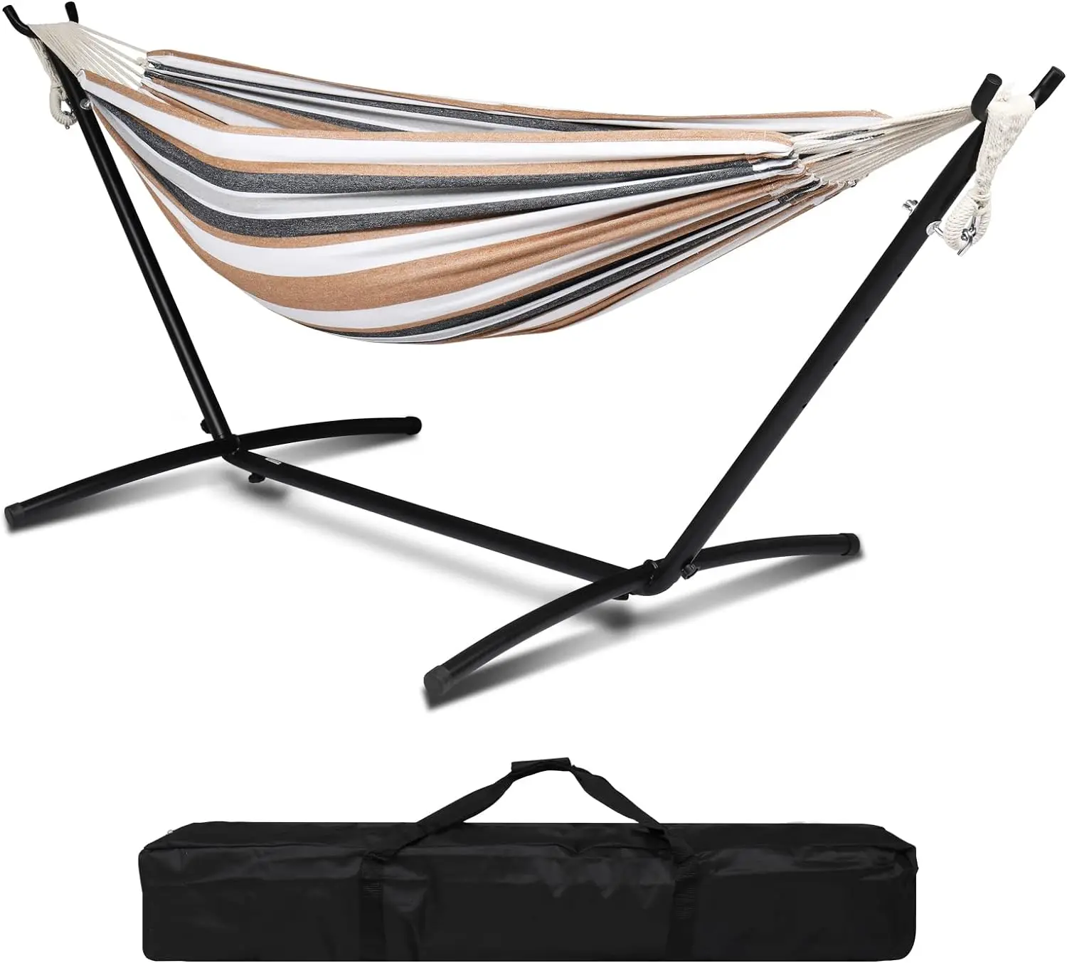 

550 LBS Capacity Double Hammock with Stand Included with Portable Carrying Bag, Heavy Duty 2-Person Hammock for Outdoors