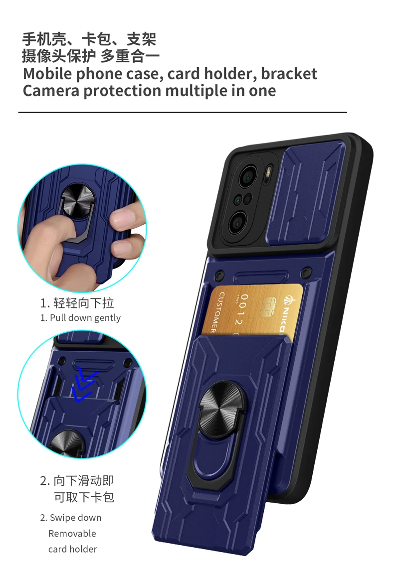 For xiaomi poco f3 case slide card camera armor phone case for pocophone little poco f3 f 3 pocof3 f3poco car holder back cover - view 2
