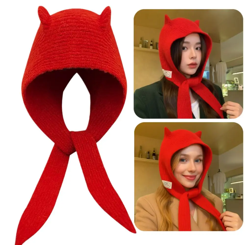 Милый корейский стиль, шарф, шапка, интегрированная вязаная Балаклава, теплая универсальная шапка-бомбер в стиле ретро, женская осенне-зимняя шапка