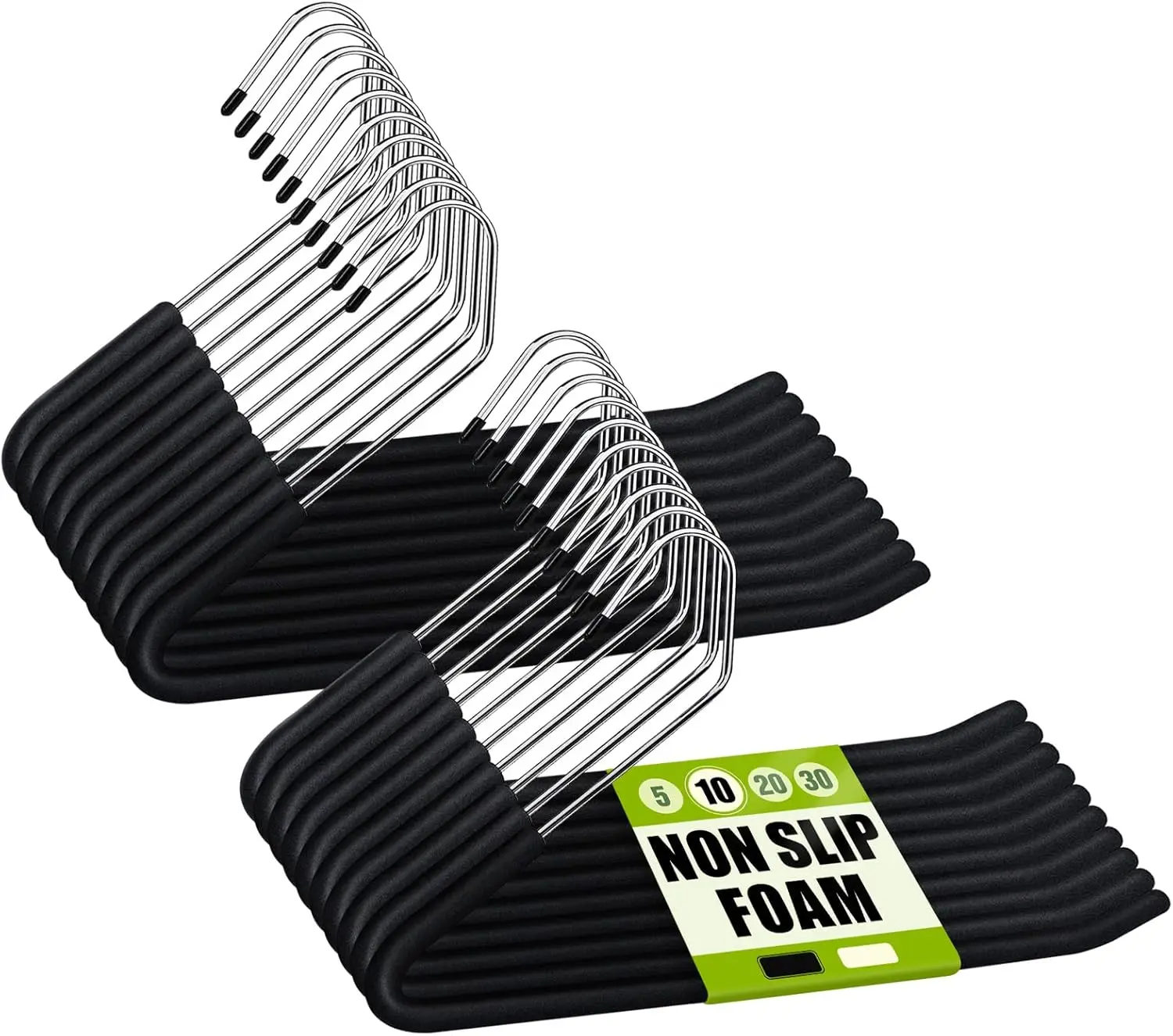 

Вешалки для брюк Spring Fever с противоскользящими накладками - хромированные, из пеноматериала, сверхпрочные, экономящие место, черные, 20 шт.