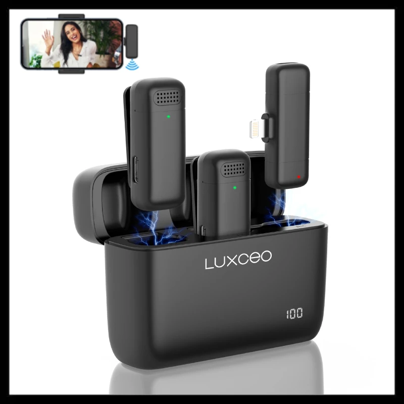 LUXCEO M6 Wireless Microphone Portable Lavalier Noise Reduction Plug and Play Recording Video Mic For Smartphone iPhone Android