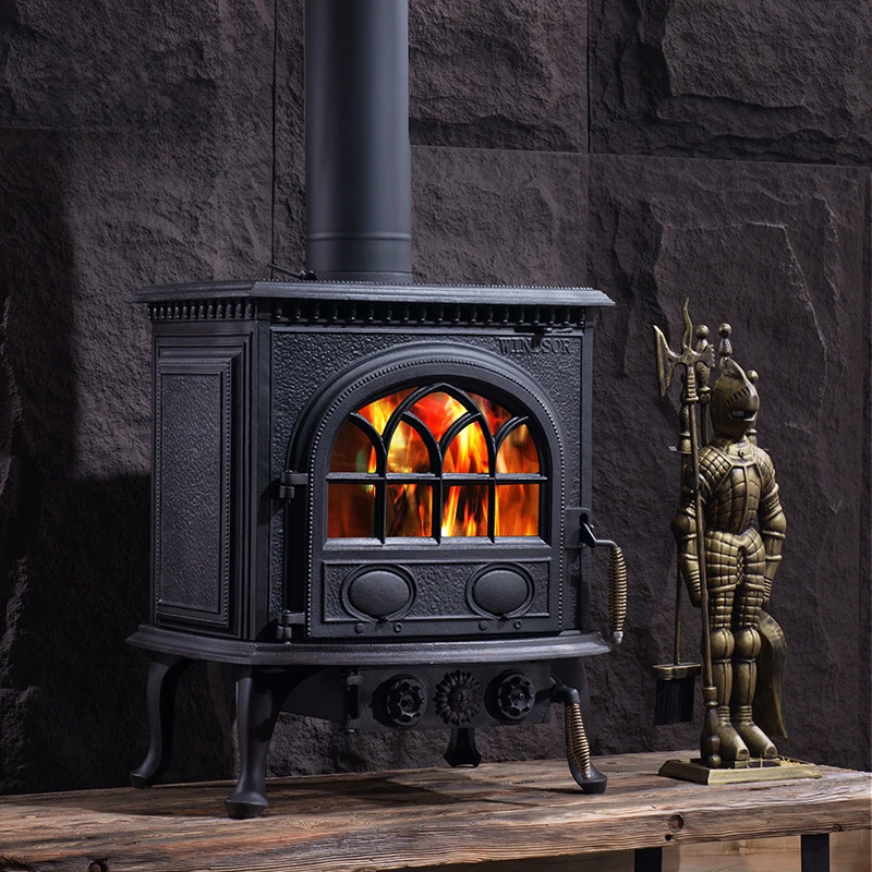 Retro American real fire wood burning cast iron home villa living room fireplace heater