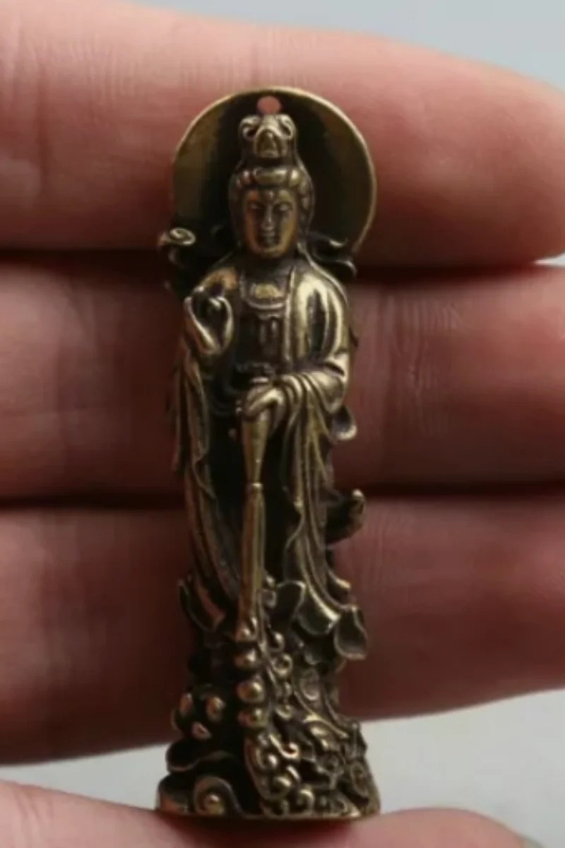 

51MM Small Curio Chinese Bronze Buddhism Kwan-yin Guan Yin Lotus Flower statue