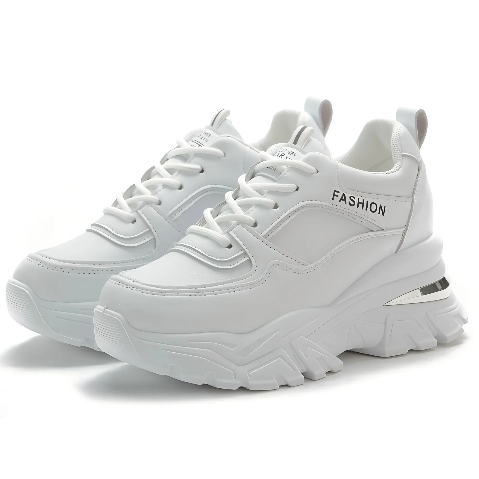

Women's Height Increasing Chunky Sneakers White Platform Sports Shoes Women PU Thick Bottom Vulcanized Shoes Zapatos De Mujer