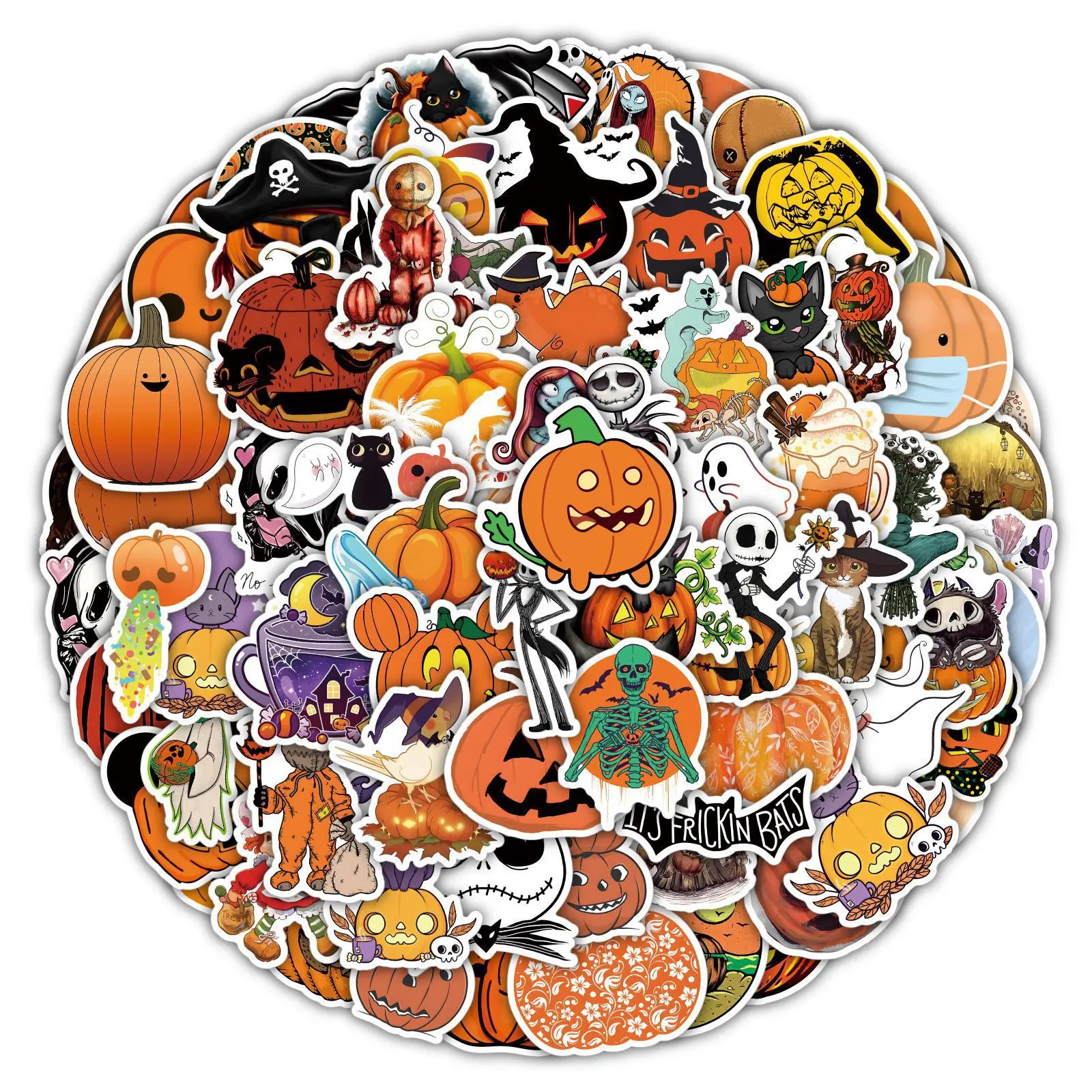 

10/30/50/100PCS Cute Pumpkin Halloween Stickers Personalized Creative DIY Water Cup Scrapbook Pencil Case Waterproof Decal Toy