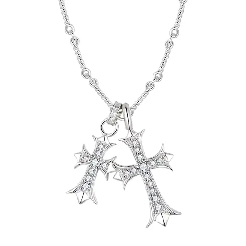 

LinkerLove Moissanite Cross Pendant Necklace S925 Sterling Silver for Women/Man Gold Vintage Clavicle Chain Party Luxury Jewelry