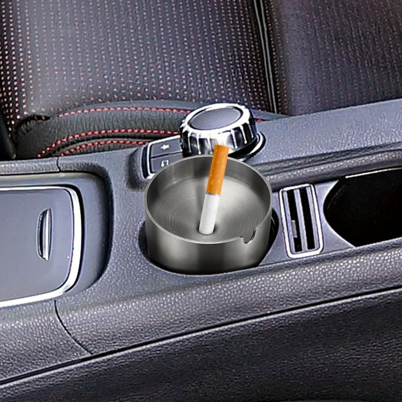 

1pcs Stainless Steel Ashtray with Lid Windproof Creative Ash Tray for Car Home Office Use Portable Ashtray