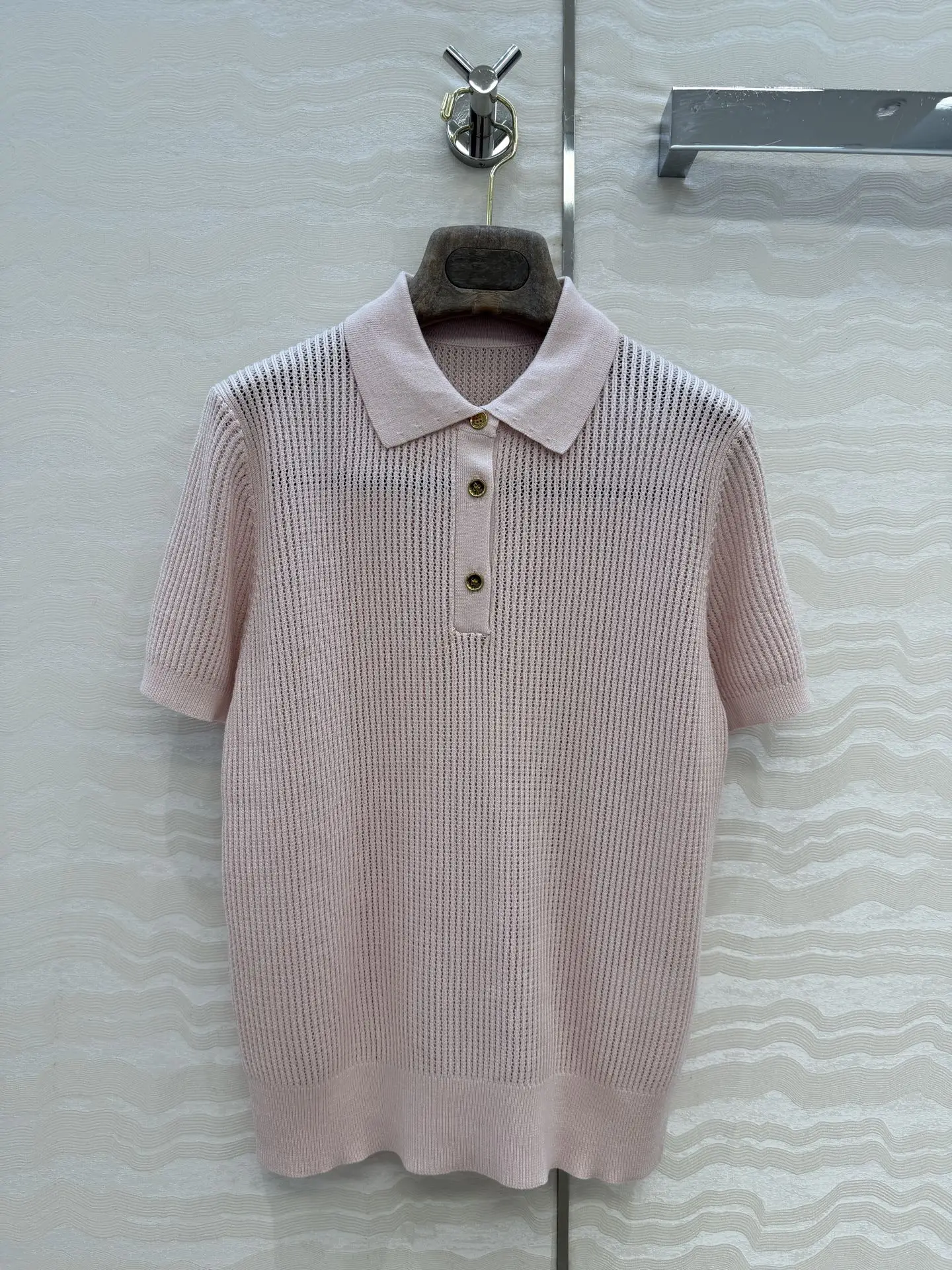 2026 Spring/Summer New Product: Advanced Solid Color Knitted Polo Collar Short Sleeve Top