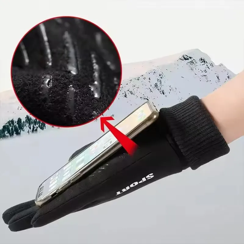 Faux Suede Gloves Winter Men Soft Cycling Anti-Slip Gloves Hiking Driving Windproof Delivery Flip-Tops Ribbed Cuff Gloves