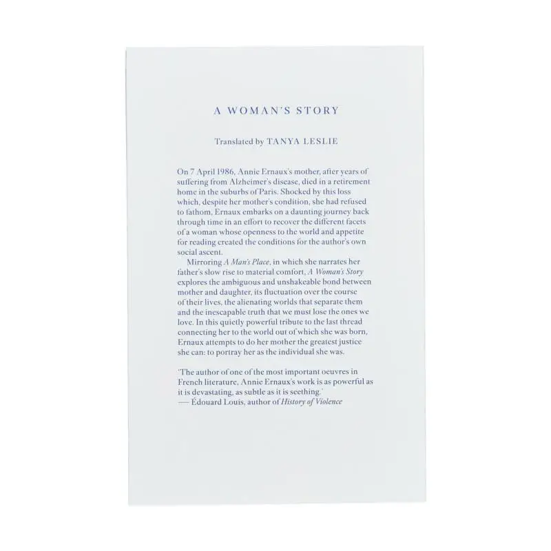 A Womans Story Annie Ernaux Fitzcarraldo Editions 9781804270943 Book