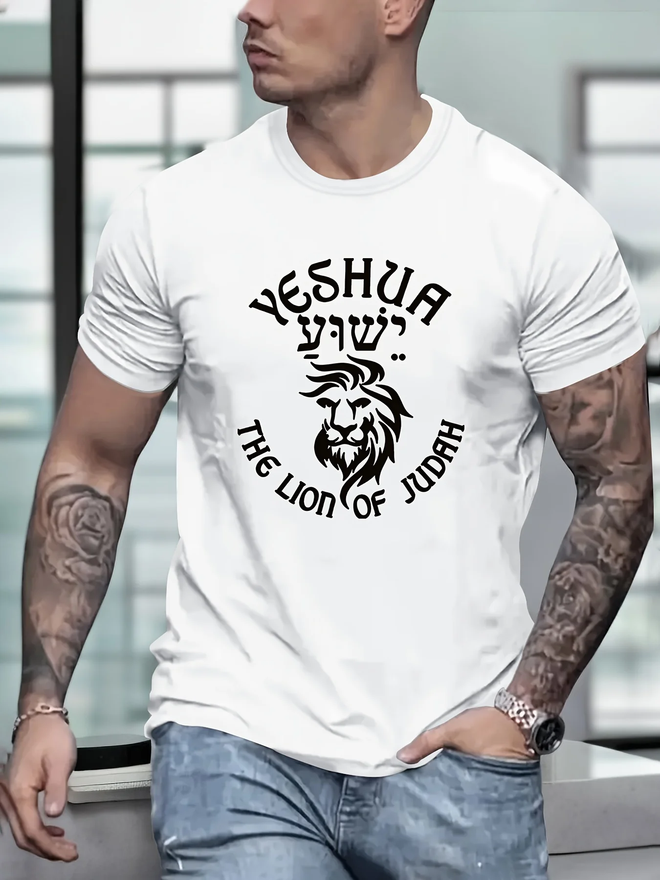 Mens Yeshua Lion of Judah T-Shirt-Timeless Black Graphic Tee with Striking Print-Premium Cotton Blend,Casual & Trendy Streetwear