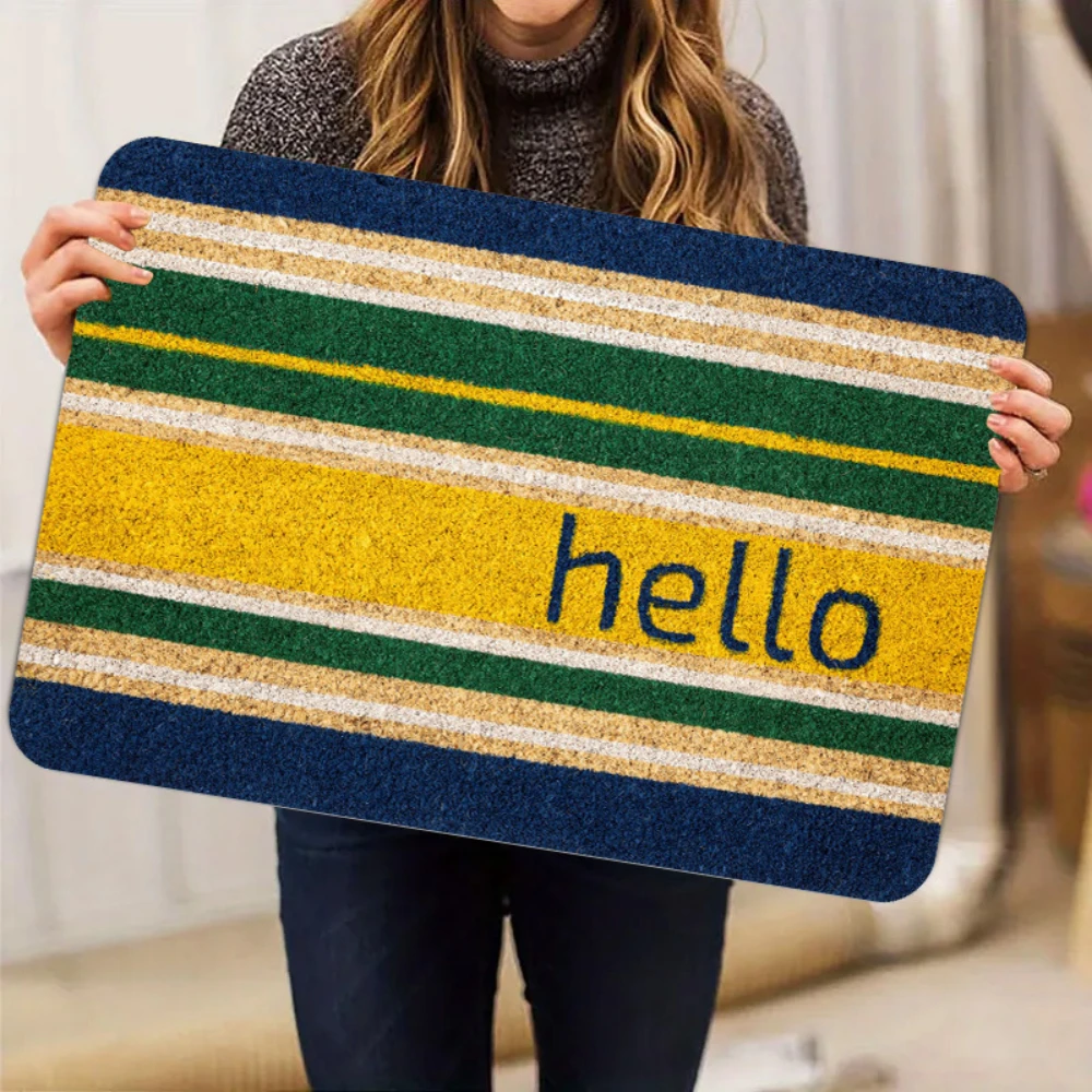 Indoor Welcome Mat Color Stripe Hello Letter Print indoor entry foyer front porch lounge decorative floor Mat