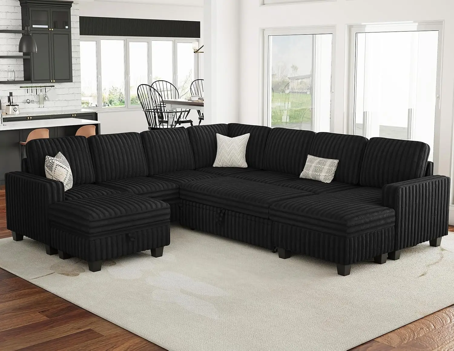 Oversized Modular Sectional Sleeper Sofa with Pull-Out Bed & Storage Chaise, Customized
